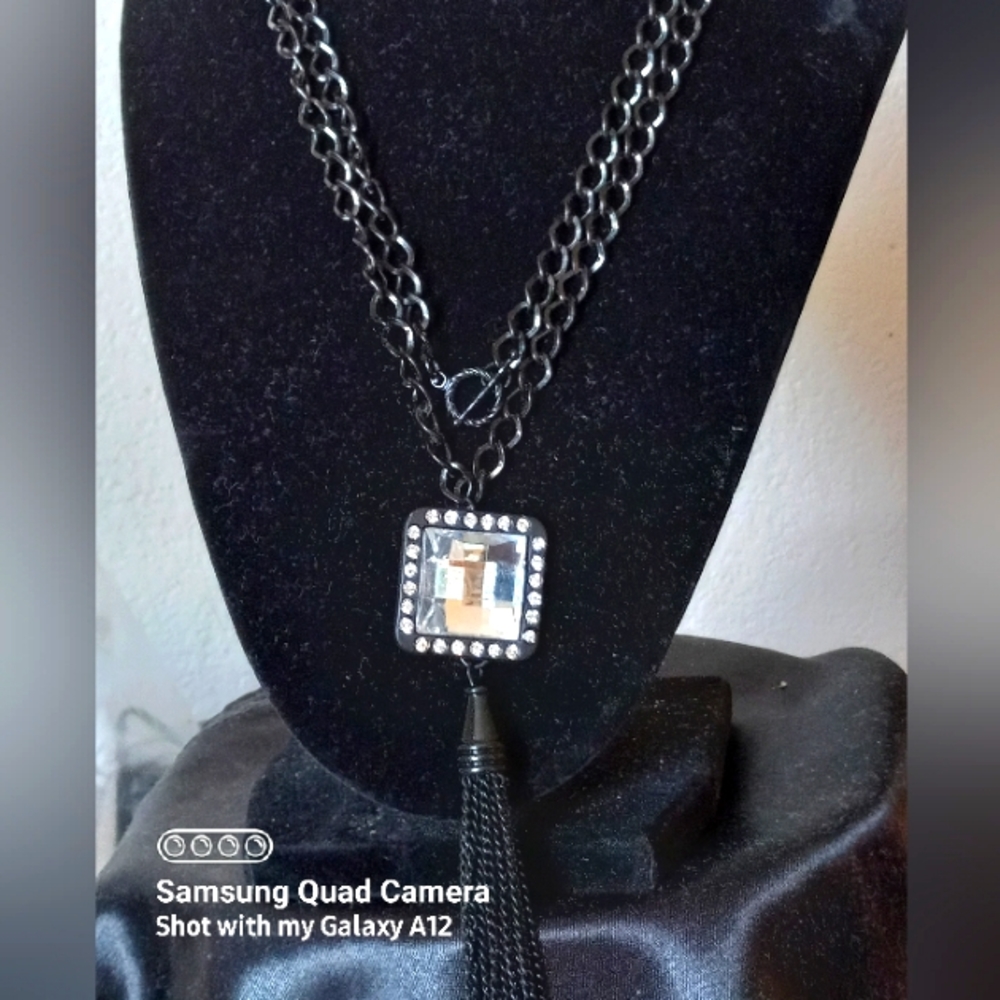 Black and Silver Earrings and Pendant  Set